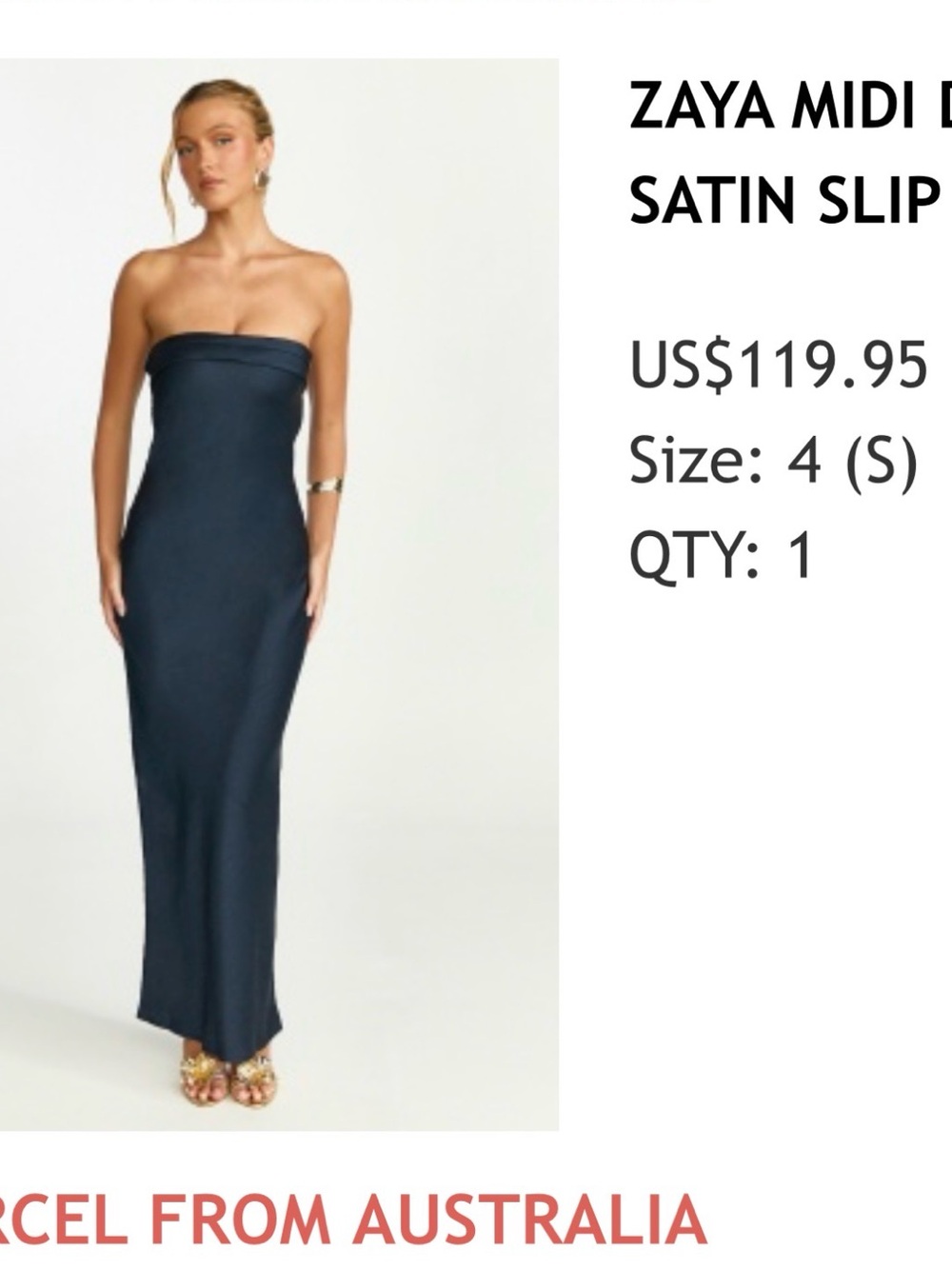 Showpo Zaya Strapless Satin Midi Dress in Navy